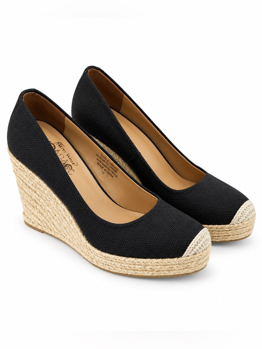 Nine West Black Espadrille Wedge Pumps Size 8 Jute Closed Toe Summer Coastal
